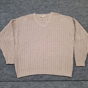 Beige  Vintage Eddie Bauer Ribbed V-Neck Sweater XL